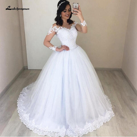 NumberSea Vintage Weißes Ballkleid Brautkleid mit langen Ärmeln