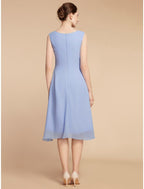 Vestido de mãe da noiva de duas peças, estilo coluna, elegante, pequeno, decote redondo, comprimento até ao joelho, chiffon, renda, meia manga com franzido, cor sólida