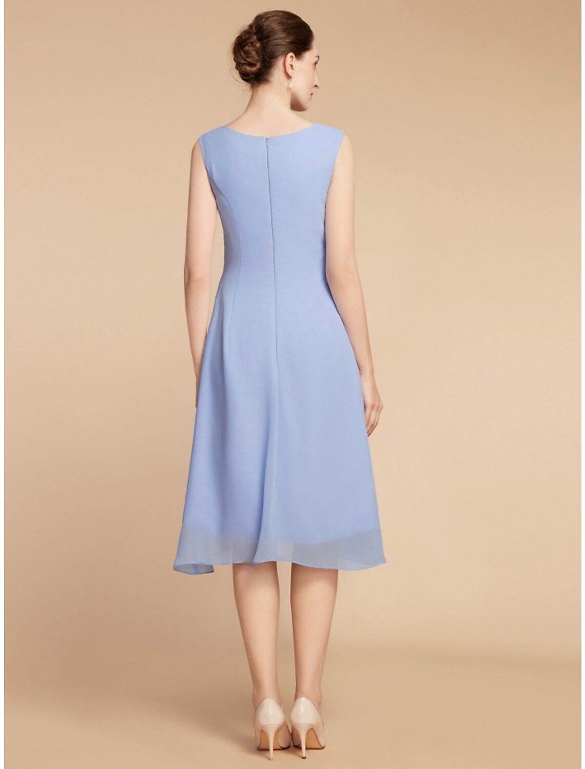 Vestido de mãe da noiva de duas peças, estilo coluna, elegante, pequeno, decote redondo, comprimento até ao joelho, chiffon, renda, meia manga com franzido, cor sólida