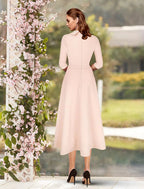Etuikleid/Säulenkleid für die Brautmutter, minimalistisch, süß, U-Ausschnitt, knielang, Satin, 3/4-Ärmel mit Falten, einfarbig