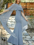 Etuikleid/Säulenkleid für die Mutter der Braut, formeller Hochzeitsgast, elegant, schlicht, Rundhalsausschnitt, bodenlang, Chiffon, ärmellos, mit seitlicher Drapierung, einfarbig