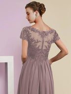 Vestido de mãe da noiva em duas peças, corte A, formal, outono, para convidada de casamento, elegante, decote em V, comprimento chá, renda, manga curta, envoltório, incluído com pregas, aplicações