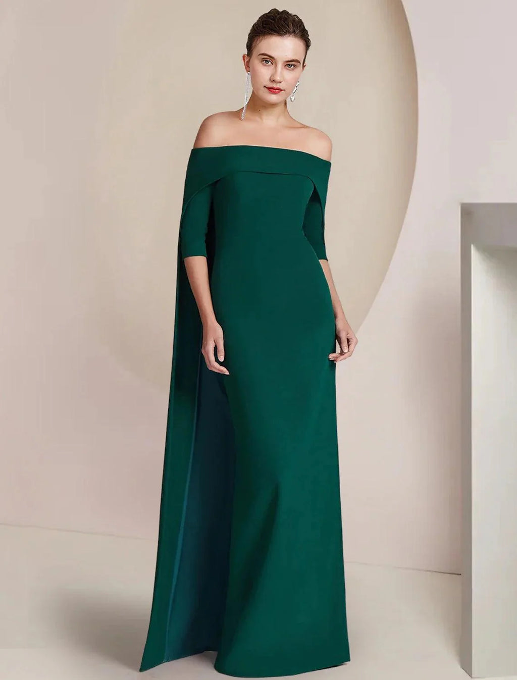 Etuikleid/Säulenkleid für die Mutter der Braut, formelle Hochzeitsgäste, elegant, trägerlos, bodenlang, Stretch-Stoff, halbe Ärmel, einfarbig