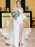 Abito da Sposa in Satin con Scollo a Cuore, Senza Maniche, Strascico in Cappella, Drappeggiato a Cannellé, Modello Fodera/Colonna