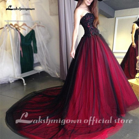 NumberSea Brautkleid schwarz und rot Sweetheart Perlen Lace Up