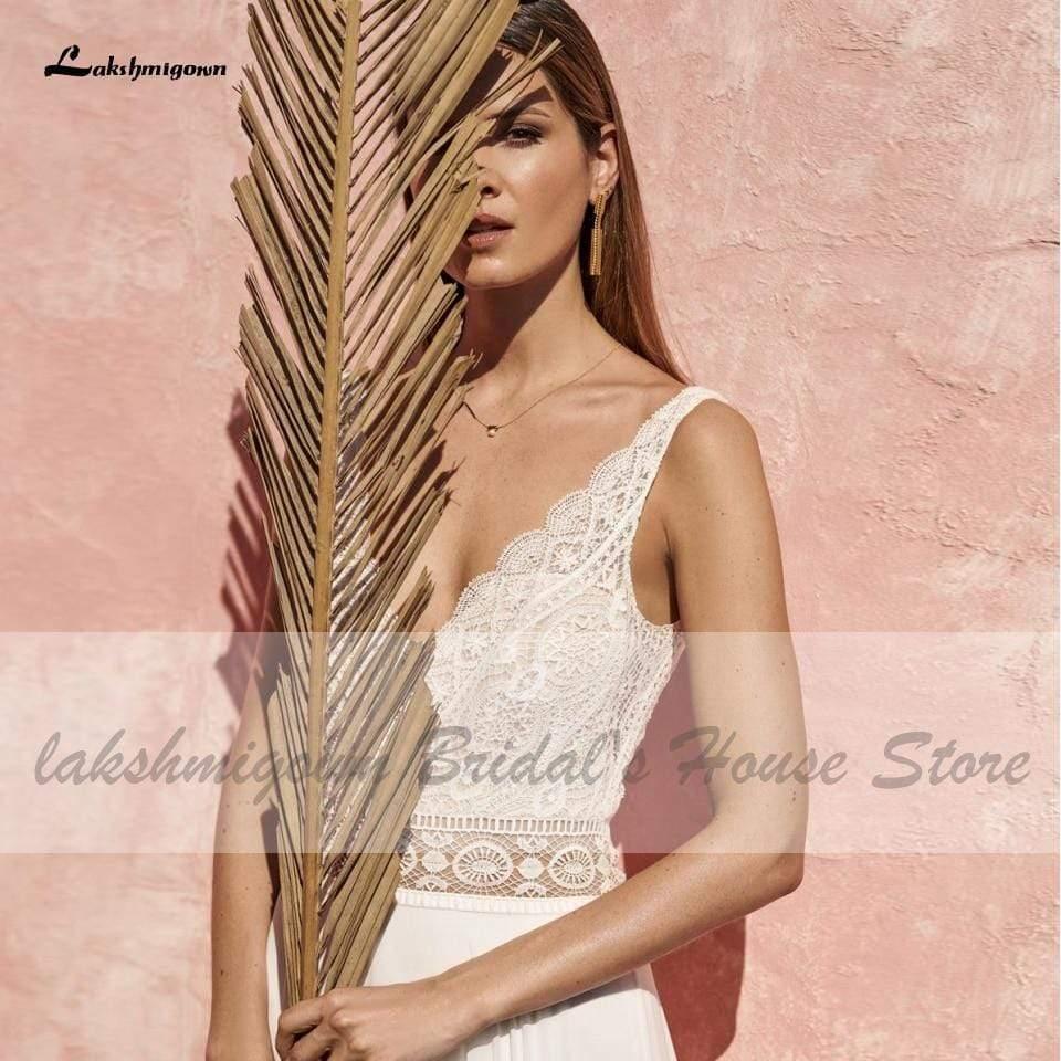 NumberSea Wedding Dress for Women Summer Sexy V-Neck Lace