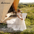 NumberSea Wedding Dress Lace Tulle High Neck Cap Sleeves A Line