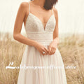 Robe de mariée NumberSea en dentelle avec encolure en V, robe de mariée princesse couleur champagne
