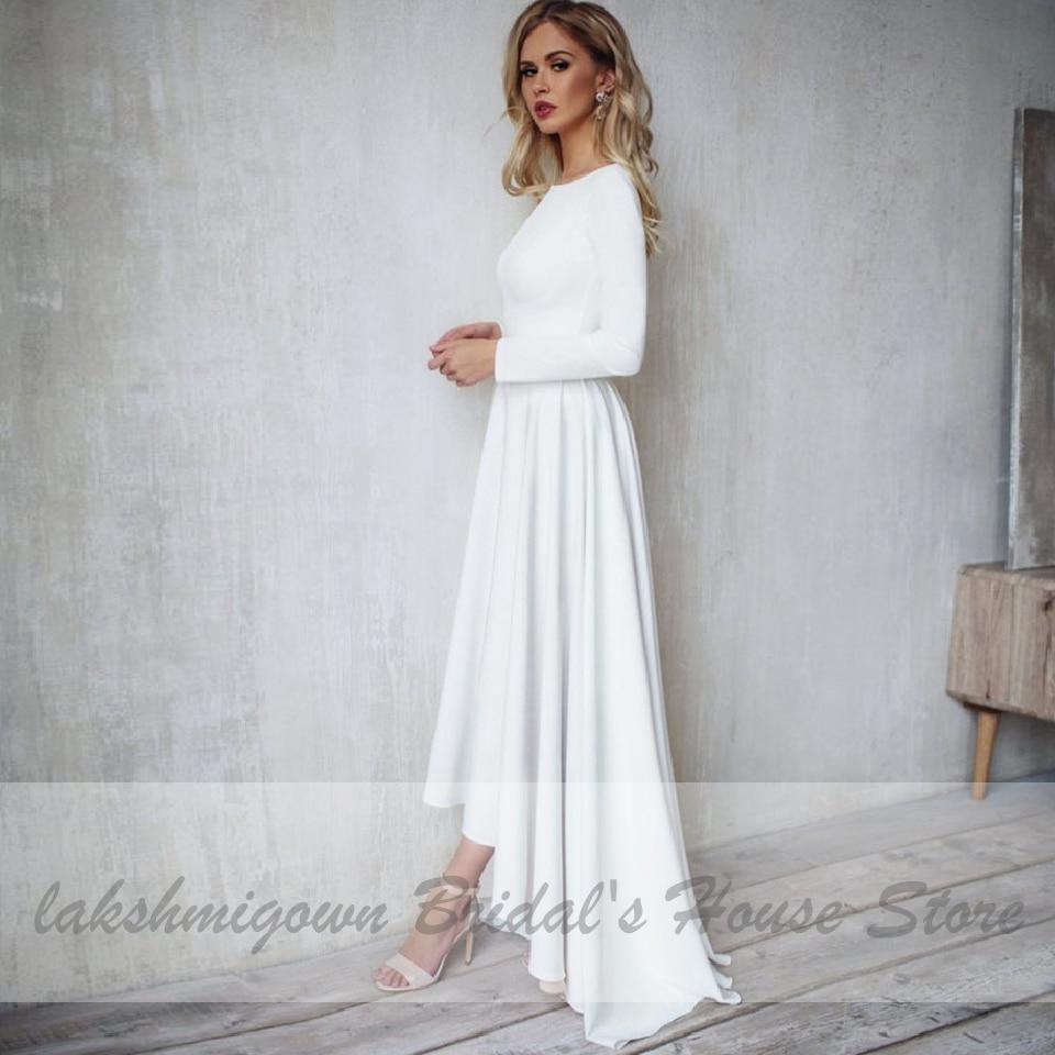 NumberSea Wedding Dress Satin V-Back Sexy High Low Bridal A-line