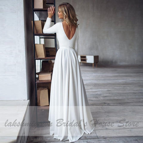 Vestido de noiva NumberSea em cetim com decote em V e costas nuas, sexy, comprimento até ao chão, corte A