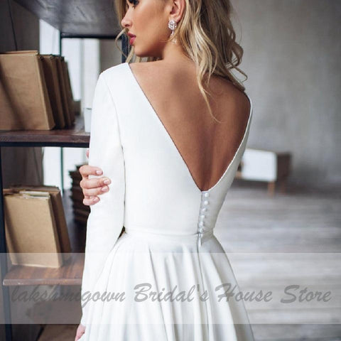 Vestido de noiva NumberSea em cetim com decote em V e costas nuas, sexy, comprimento até ao chão, corte A