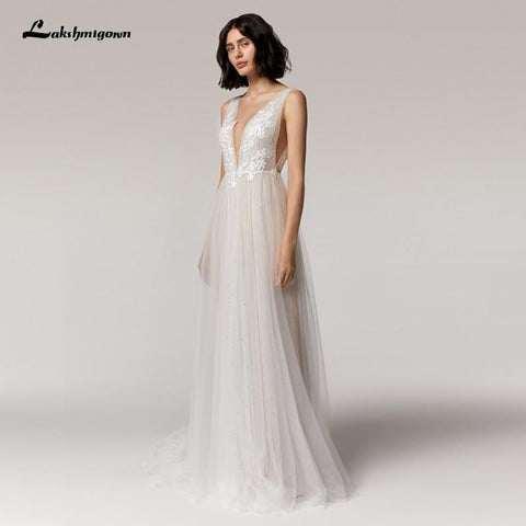 NumberSea Brautkleid V-Ausschnitt Spitzenapplikationen Prinzessin Tüll