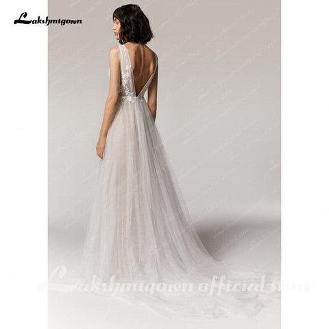 NumberSea Brautkleid V-Ausschnitt Spitzenapplikationen Prinzessin Tüll