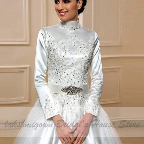 NumberSea Brautkleid mit abnehmbarer Schleppe, Spitze und Perlen