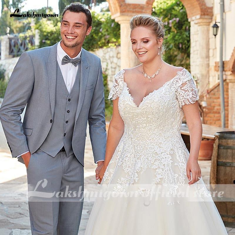 NumberSea Wedding Dress With Short Sleeve Sexy V-neck Lace