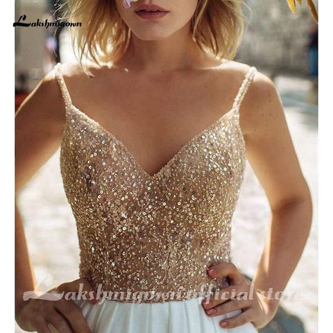 NumberSea Brautkleider Luxus Top Pailletten Rückenfrei