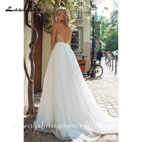 NumberSea Brautkleider Luxus Top Pailletten Rückenfrei