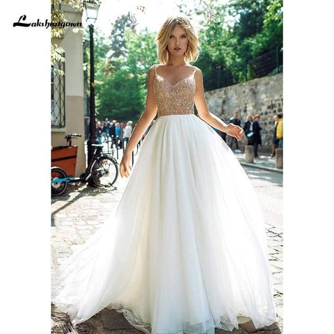 NumberSea Brautkleider Luxus Top Pailletten Rückenfrei