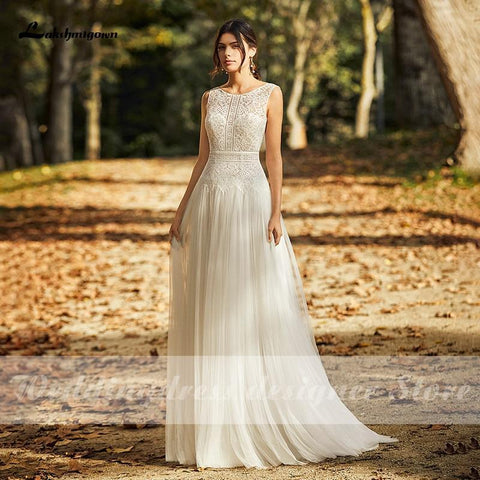 NumberSea Brautkleider Rückenfrei Spitze Tüll Brautkleid U-Ausschnitt