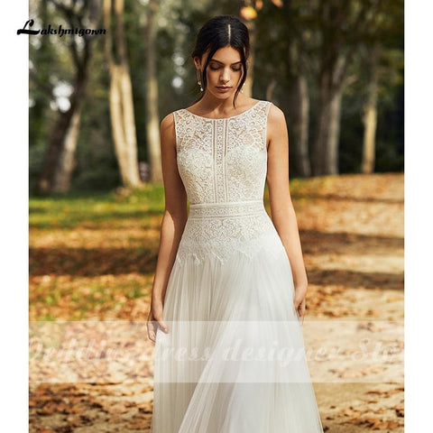 NumberSea Brautkleider Rückenfrei Spitze Tüll Brautkleid U-Ausschnitt