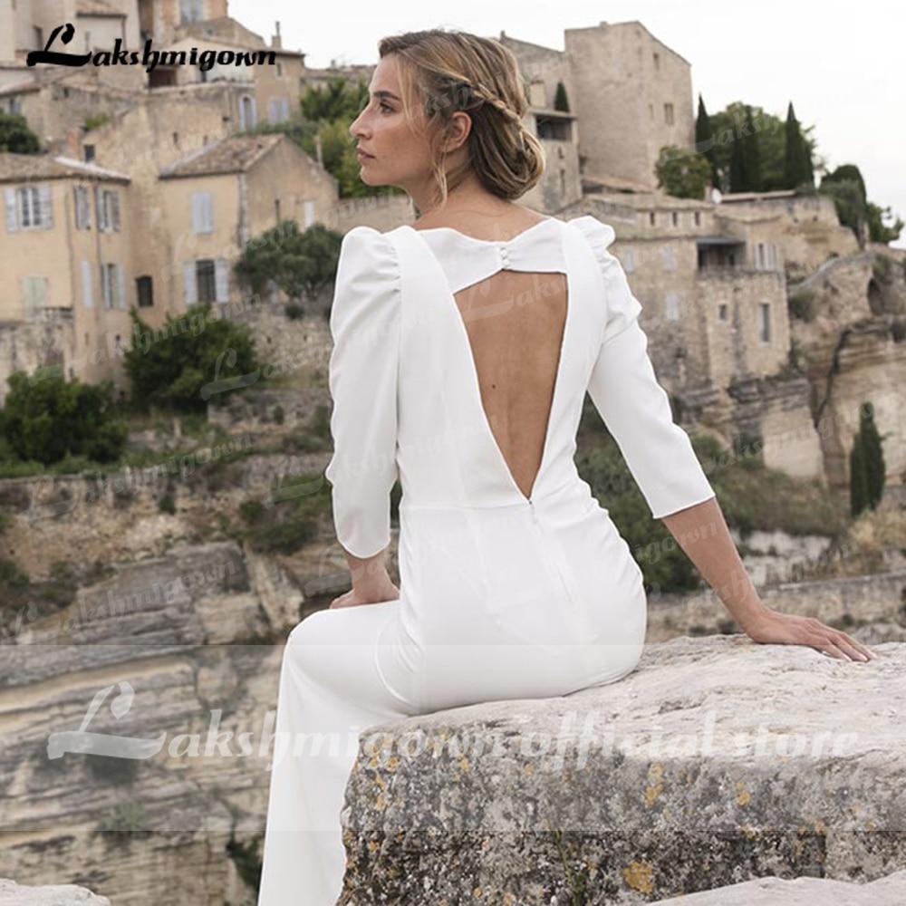 NumberSea Wedding Dresses Satin Simple V Neck Backless