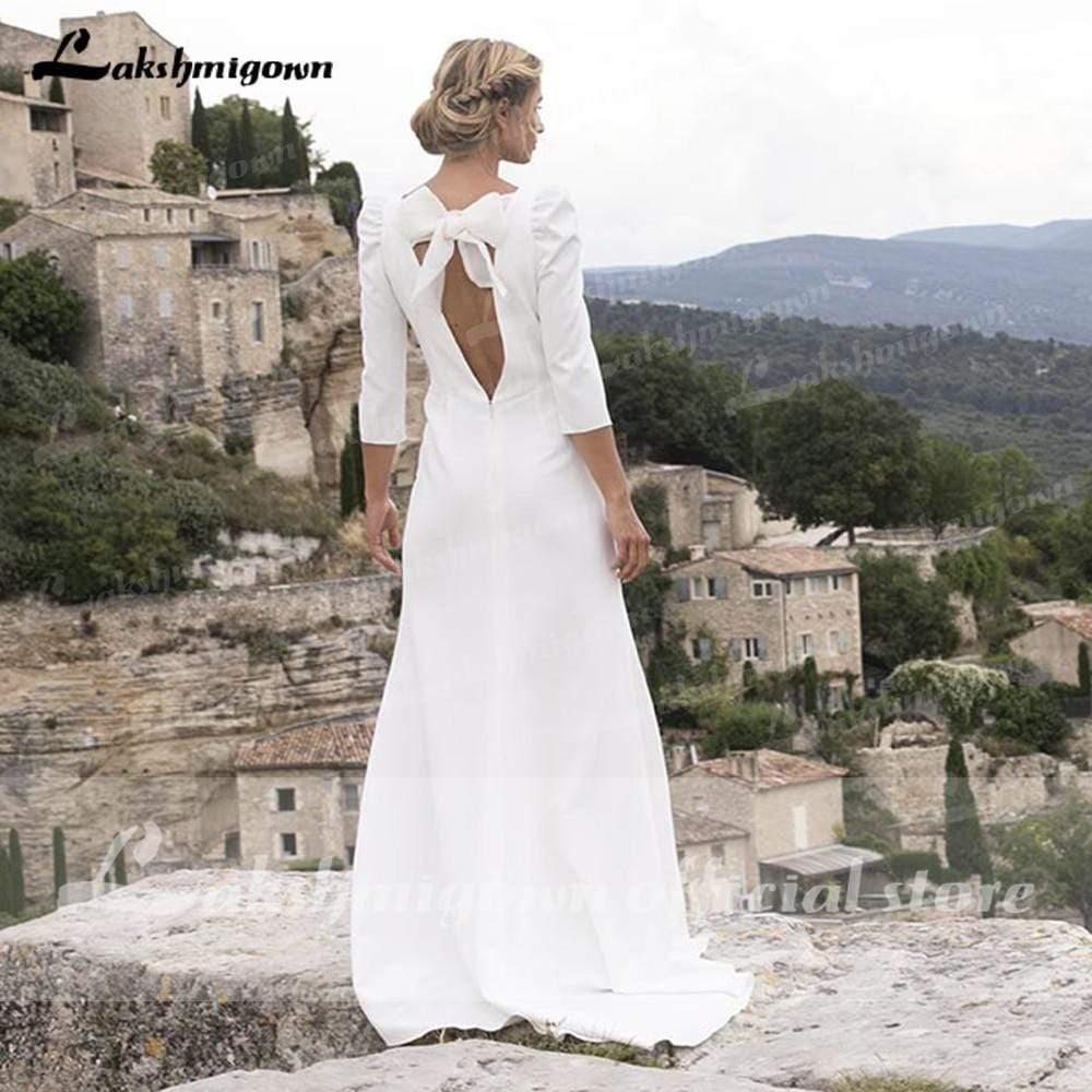 Vestidos de noiva NumberSea em cetim, simples, decote em V, costas nuas