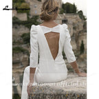 Vestidos de noiva NumberSea em cetim, simples, decote em V, costas nuas