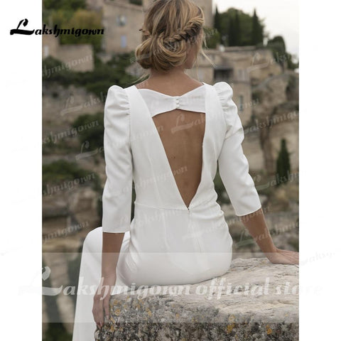NumberSea Brautkleider Satin Einfach V-Ausschnitt Rückenfrei