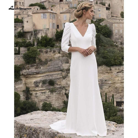 NumberSea Brautkleider Satin Einfach V-Ausschnitt Rückenfrei
