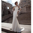 Vestidos de noiva NumberSea brancos brilhantes com manga comprida e decote em V