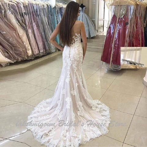 NumberSea Brautkleider Vintage Spitze Meerjungfrau gemacht Brautkleider