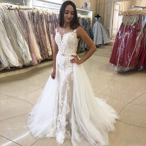 NumberSea Brautkleider Vintage Spitze Meerjungfrau gemacht Brautkleider
