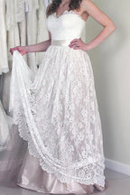 Lace A line Sweetheart Neckline Strapless Wedding Dresses, Cheap Bridal Dresses, MW178
