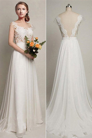 Chiffon A-Linie V-Rücken Hochzeitspartykleider, Einfaches langes Spitzenhochzeitskleid, MW131 