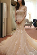 Abito da Sposa Mermaid Due Pezzi Rosa con Maniche Lunghe, Paillettes e Appliques, MW206
