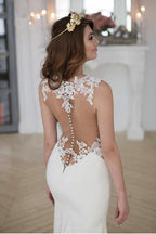 Robe de mariée sirène longue en dentelle blanche transparente avec traîne balayée, MW185