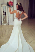 Robe de mariée sirène longue en dentelle blanche transparente avec traîne balayée, MW185