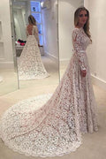 Robe de mariée dos nu en dentelle blanche, ligne A, manches longues, robe de mariée longue, robes de mariée, MW190