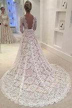 Robe de mariée dos nu en dentelle blanche, ligne A, manches longues, robe de mariée longue, robes de mariée, MW190