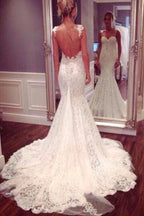 Robe de mariée dos nu sirène en dentelle avec bretelles spaghetti blanche, robe de mariée, MW102