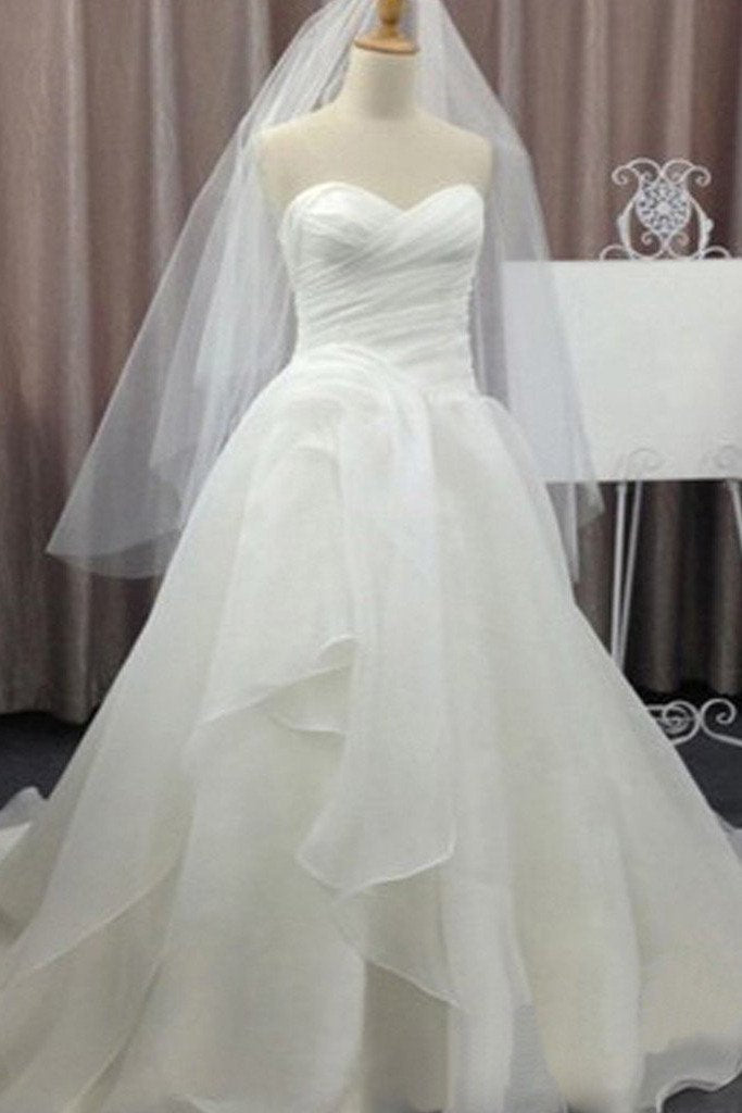 Robe de mariée blanche en mousseline simple à décolleté cœur, robe de mariée pas chère, MW142