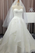 Robe de mariée blanche en mousseline simple à décolleté cœur, robe de mariée pas chère, MW142