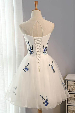 Weißes A-Linien-Tüll-Kurzballkleid Weißes Homecoming-Kleid PD133