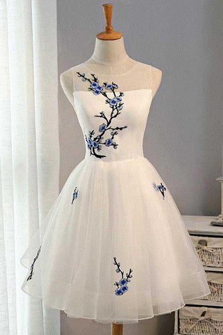Weißes A-Linien-Tüll-Kurzballkleid Weißes Homecoming-Kleid PD133