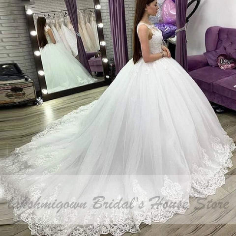 NumberSea Weißes Brautkleid Ballkleid Hochzeitskleid Vintage Spitzenapplikationen