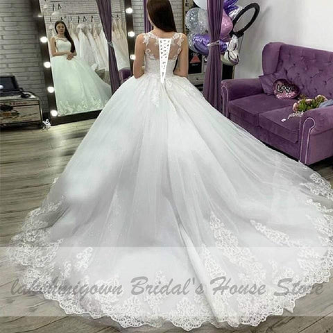 NumberSea Weißes Brautkleid Ballkleid Hochzeitskleid Vintage Spitzenapplikationen