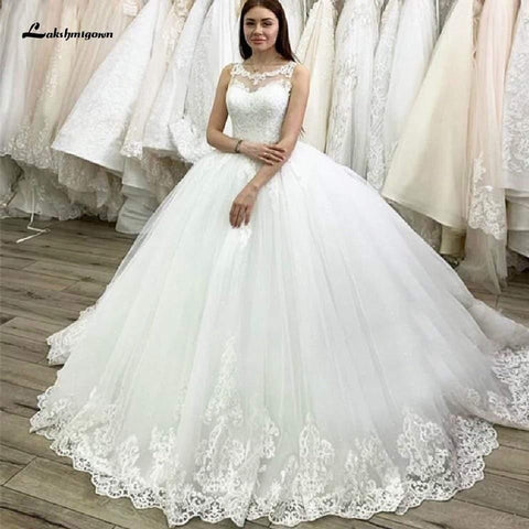 NumberSea Weißes Brautkleid Ballkleid Hochzeitskleid Vintage Spitzenapplikationen