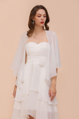 Weißes Brautjungfernkleid, knielang, zweilagig, Hochzeitsgastkleid mit Wickeln