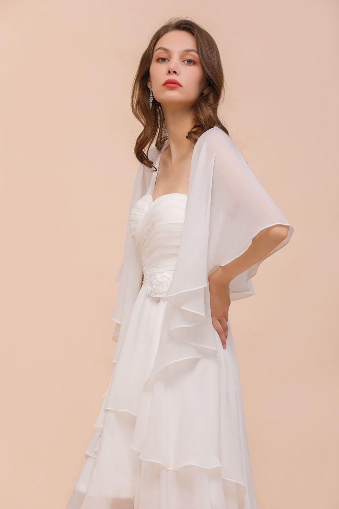 White Bridesmaid Dress Knee Length Two Layers of Wedding Guest Dress with Wraps