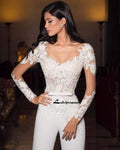 Robe de mariée NumberSea Blanc Ivoire Combinaisons de mariée Appliqués en dentelle